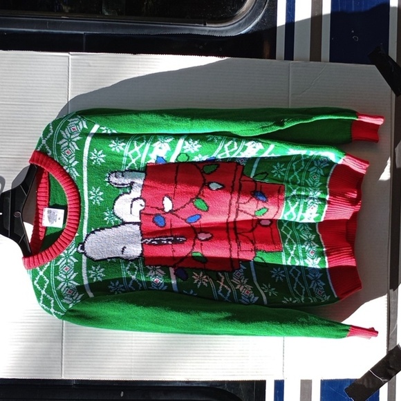 XL Green Retro Peanuts Snoopy Ugly Christmas Sweater - Picture 7 of 11